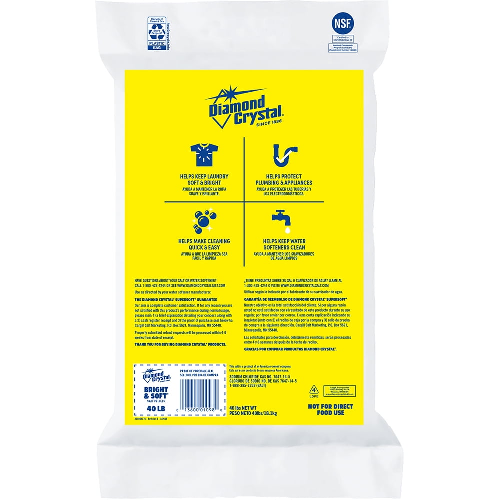 Diamond Crystal Bright and Soft Water Softener Salt Pellets, 40 lb Bag