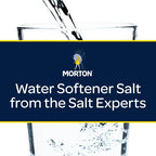 Morton water softener salt from the salt experts - advertisement with a glass of clear liquid.